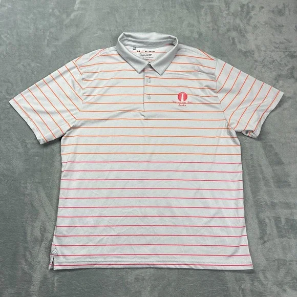 Under Armour Shirt Mens XL Gray Orange Striped Playoff Polo Short Sleeve Popover - Picture 1 of 5
